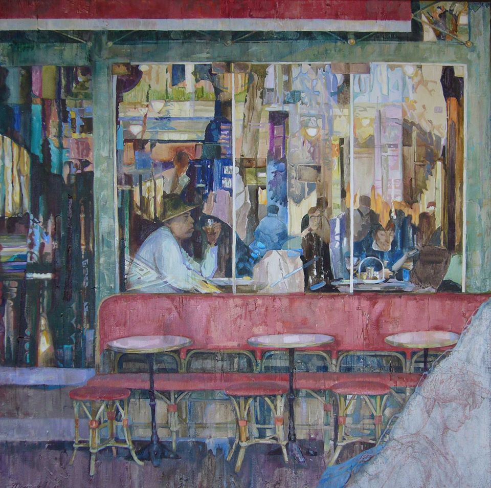 Cafe Danton 100X100 acryl a olej na platne